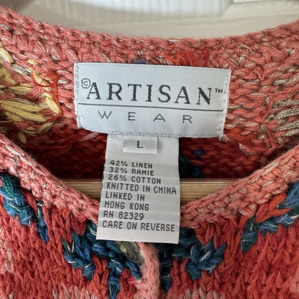 Vintage Handmade Artisan Wear Sweater Vest Womens Large Multicolor Knit - Picture 2 of 3